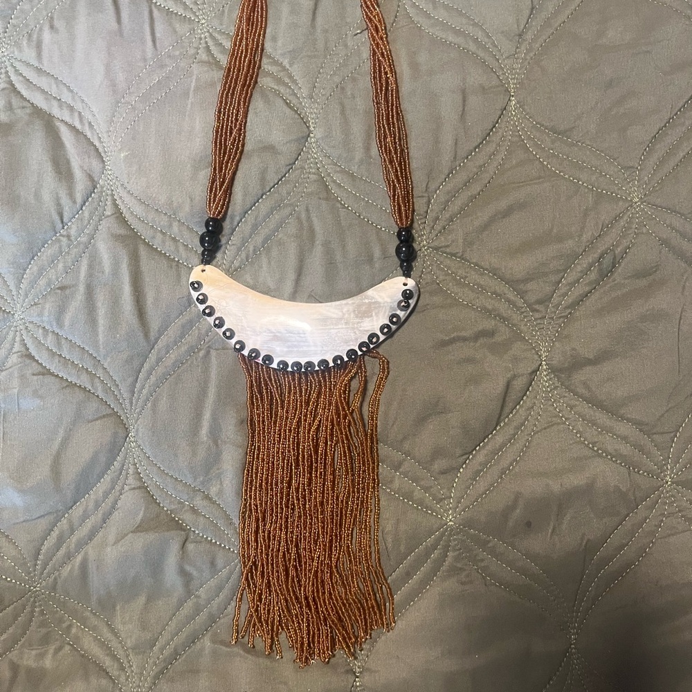 “Crescent Tide Fringe” vintage Elegant Beaded Necklace with Fringe